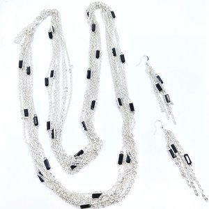 NWT – Charming Charlie – Shiny Silver Tone Multi Chain Necklace & Earring Set